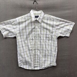 Charisma Shirt Mens Large White Green Plaid Short Sleeve Button Up Pocket Casual